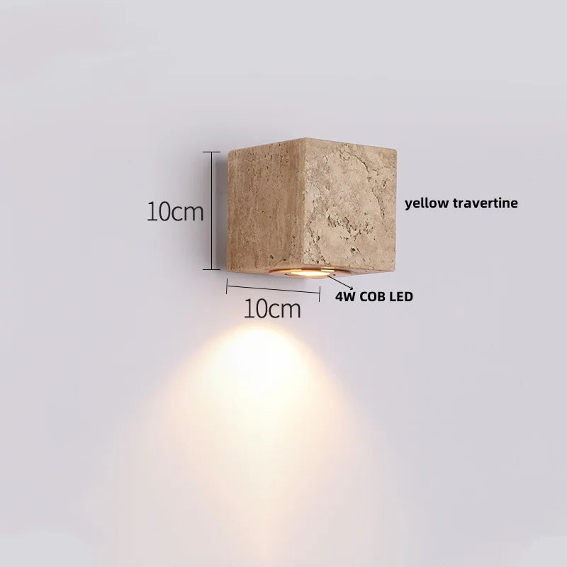 DecorBites™ LED Button Switch Wall Light in Yellow Travertine White Glass - Modern Nordic Design