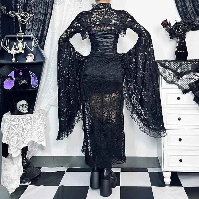 Gothic Classic Lace Flare Sleeve Blouse Y2K Rave