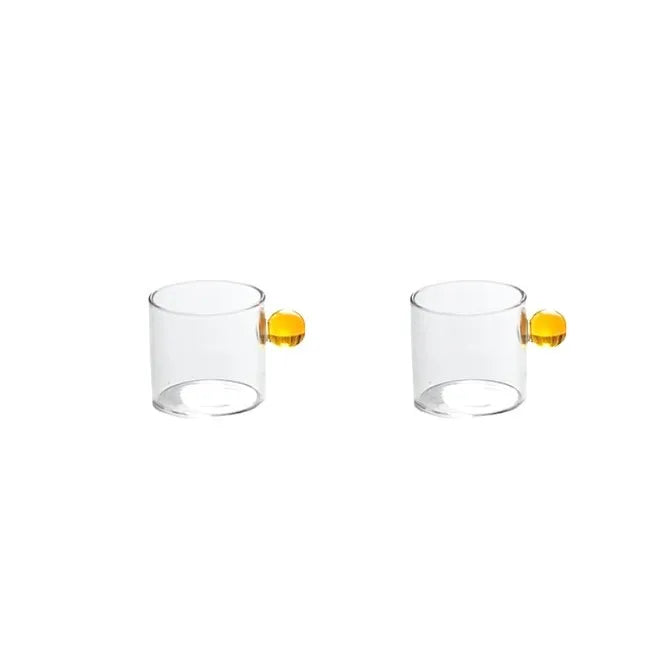 DecorBites™ Glass Espresso Cups Set with Saucers, Handle, 110ml - Table Decor and More
