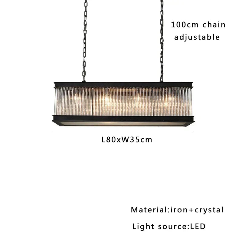 DecorBites™ Crystal Rectangle Chandelier: Classic Retro Nordic Ceiling Hanglamp for Dining Room.