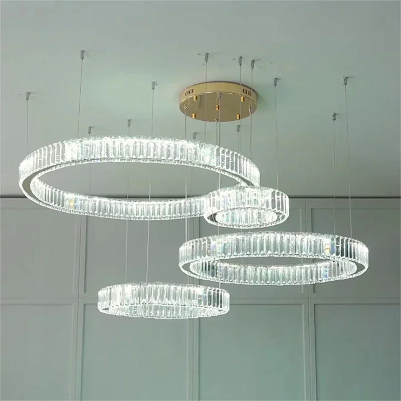 DecorBites™ Crystal LED Ring Chandelier - Luxury Villa Stair Pendant Fixture