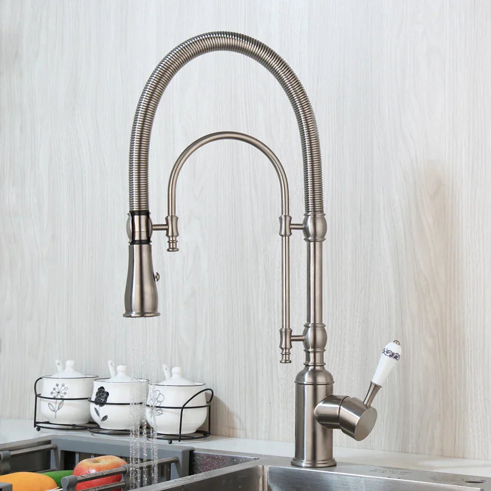 DecorBites™ Golden Kitchen Faucet Vessel Sink Swivel Mixer Tap with Pull Down Spring