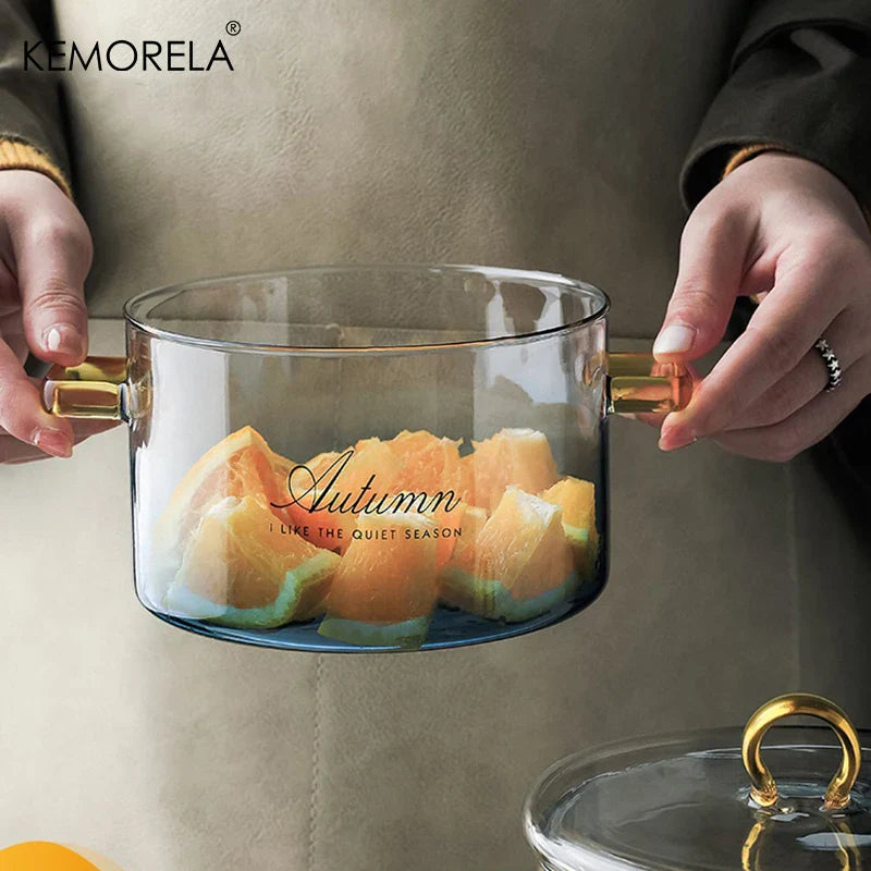 DecorBites™ Gradient Color Glass Saucepan Pot | Heat-Resistant Casserole Cookware