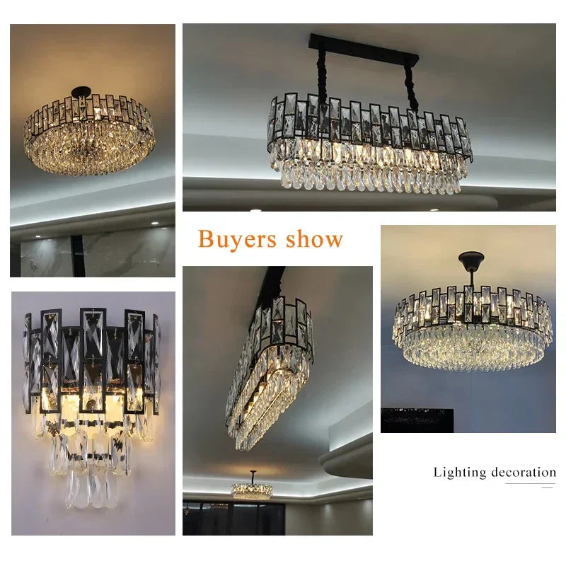 DecorBites™ Crystal LED Chandeliers Black Round Pendant Light for Living Room Dining Indoor Kitchen Bedroom