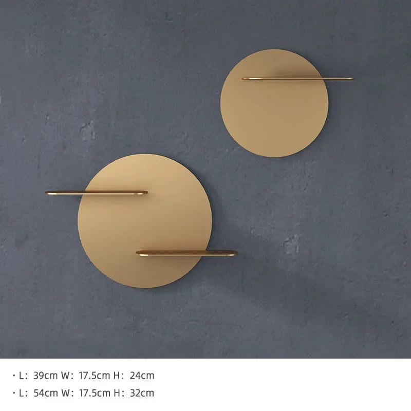 DecorBites™ Gold Metal Round Wall Storage Shelf with Hooks