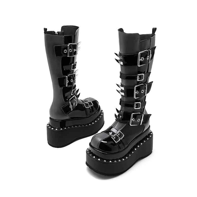 Spike Rivet Platform Motorcycle Boots Punk Style