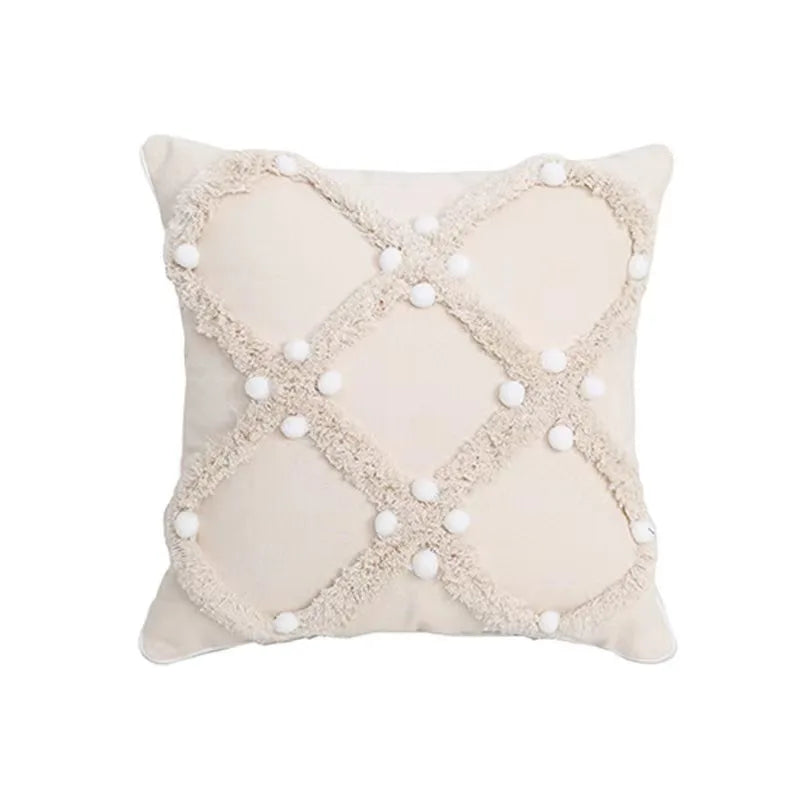 DecorBites™ Geometric Tufted Tassel Pillow Cover - Handcrafted Boho Chic Cushion Cover