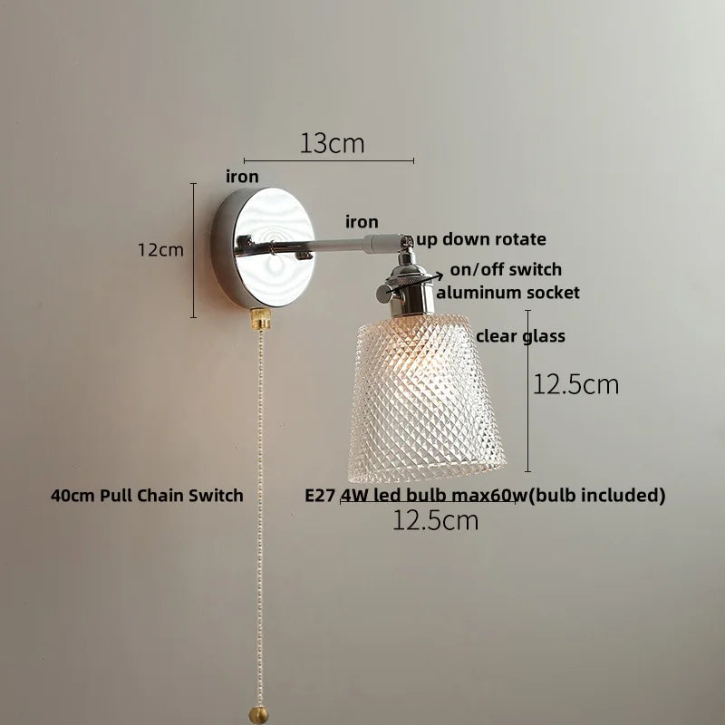 DecorBites™ Iron Rotate LED Wall Light Modern Pull Chain Switch Clear Glass Wandlamp