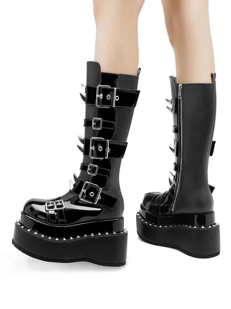 Spike Rivet Platform Motorcycle Boots Punk Style