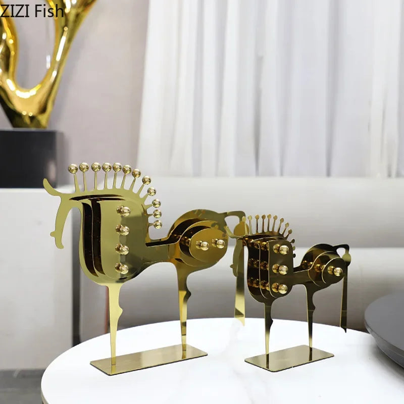 DecorBites™ Golden Horse Metal Animal Sculpture Desk Ornament
