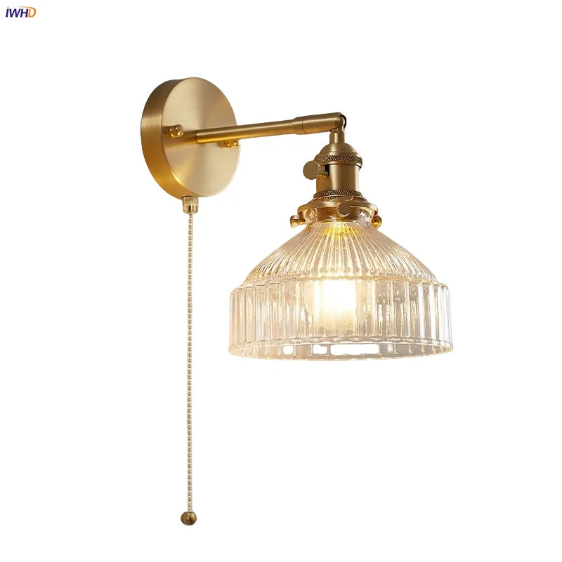 DecorBites™ Glass Pull Chain LED Wall Lamp Copper Socket Study Living Room Stair Light