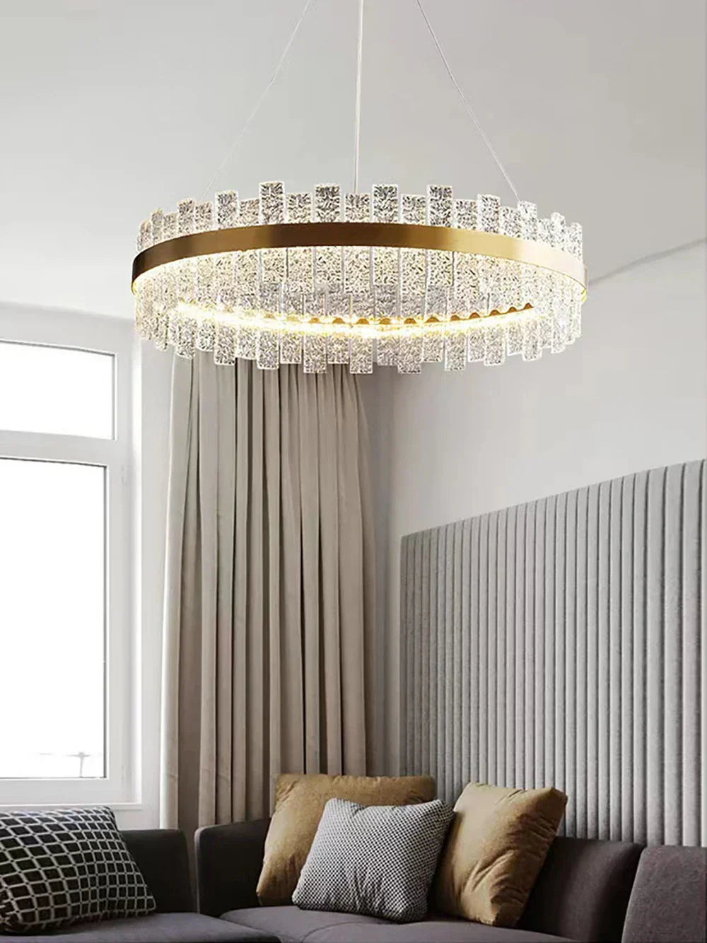 DecorBites™ Crystal LED Chandelier: Gold/Black Luxury Pendant Lighting for Home