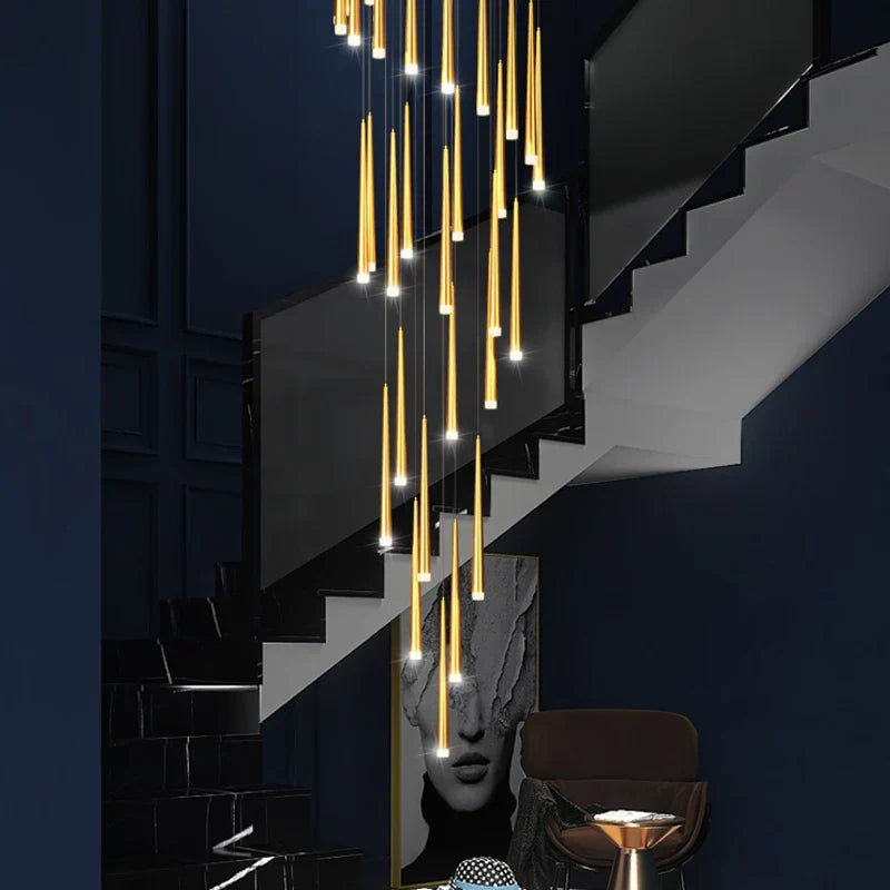 DecorBites™ Golden Tapered LED Chandelier for Modern Living Room, Kitchen, Hall - Indoor Lighting