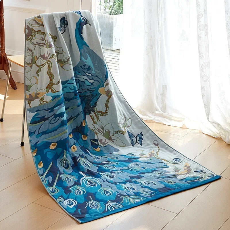 DecorBites™ Cotton Gauze Peacock Bath Towel - Soft, Skin-Friendly, Quick Dry - 90x180cm