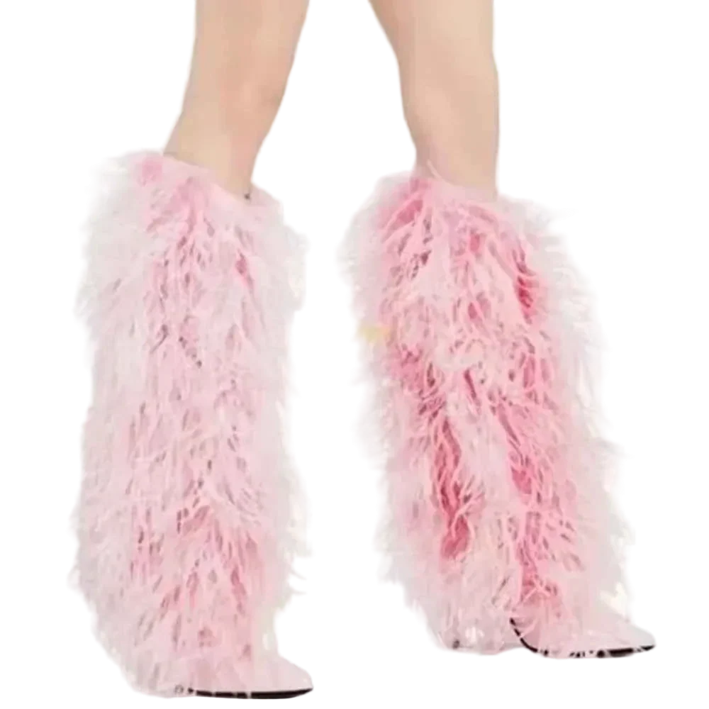 Furry Knee High Boots Women Sexy Pointed Toe Thin Heel