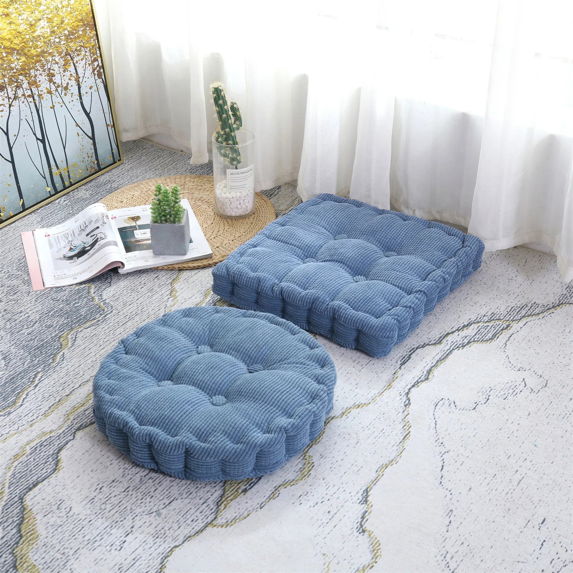 DecorBites™ Corduroy Tufted Floor Seat Cushion for Indoor Living Room Balcony Meditation