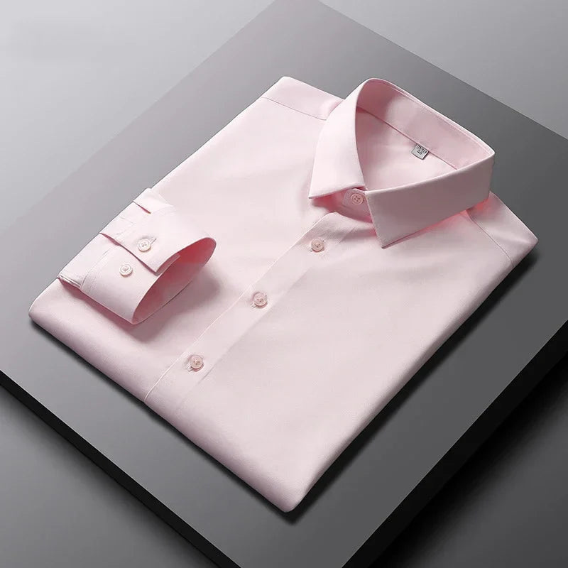 Men's Smart Casual Long Sleeve Button-Down Shirt, Knit Broadcloth Solid