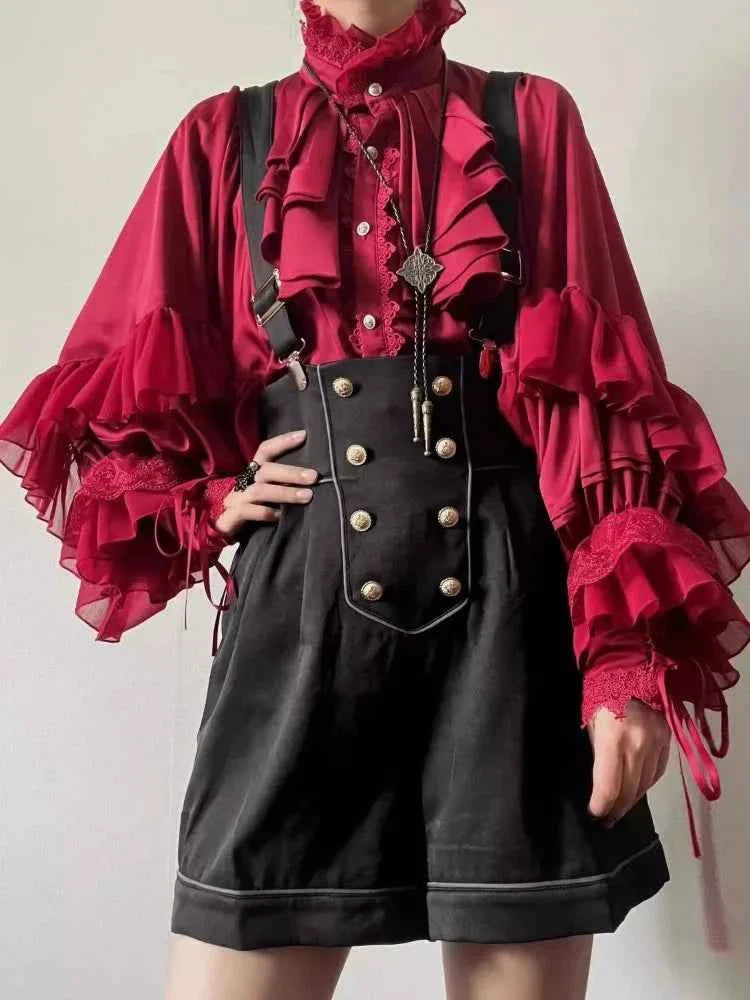 Japanese Lolita Blouse Women Vintage Lantern Sleeve