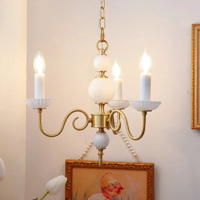 DecorBites™ Cream White Led Chandeliers, Retro Copper Pendant Light for Home Decor