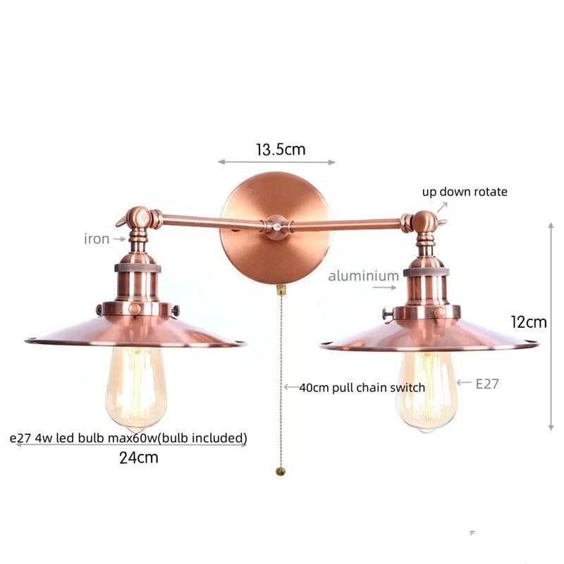 DecorBites™ Dual Head Pink LED Wall Light for Bedroom Decor & Hotel Industrial Style