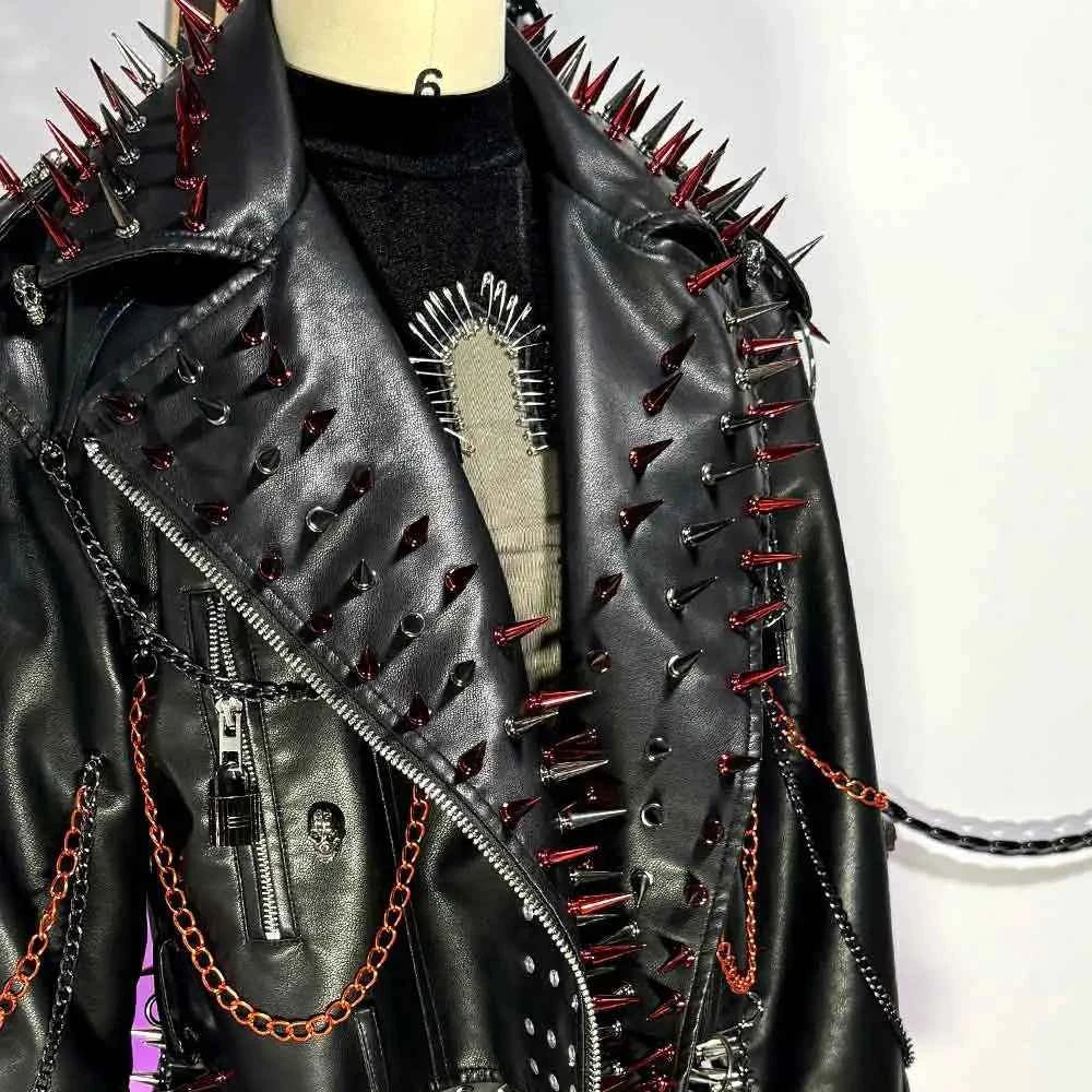 Women's PU Leather Skull Studded Jacket Vintage Hand Made Studded Rivet
