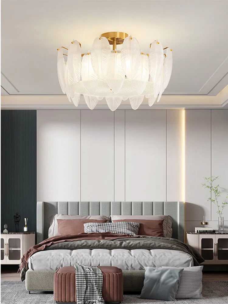 DecorBites™ Glass Feather Chandelier: Luxury Art Decor Ceiling Chandelier for Living Dining Room