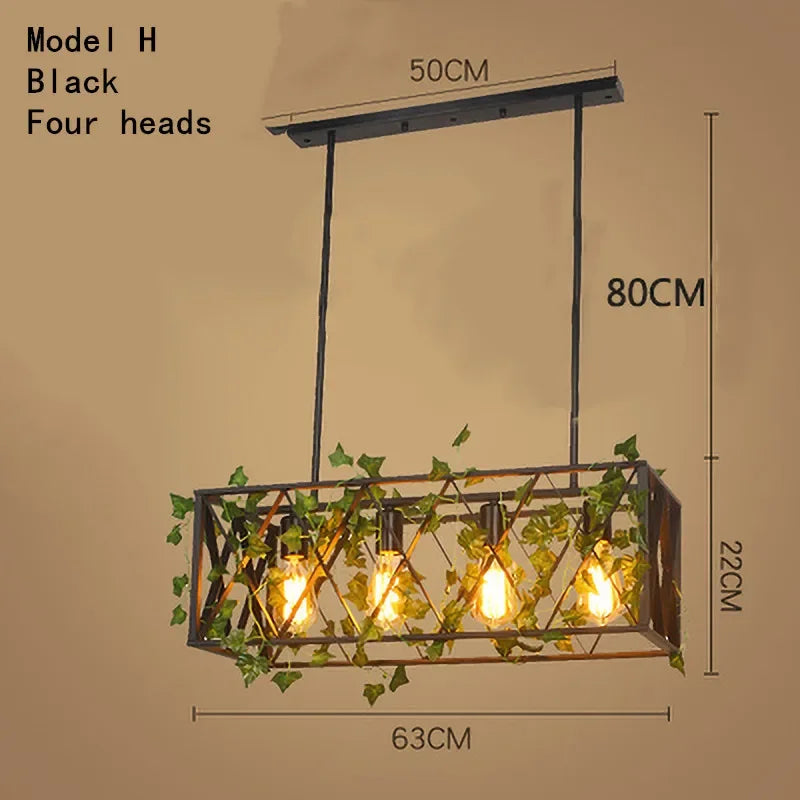 DecorBites™ Iron Bird Cage Chandelier with Green Leaf Decoration and LED Lamps