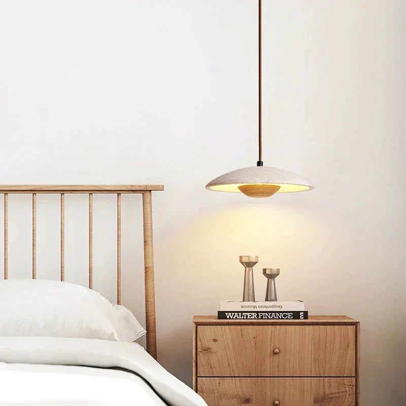 DecorBites™ Cream Stone Wood Chandelier Pendant Lamp for Bedroom - Danish Style Atmospheric Lighting