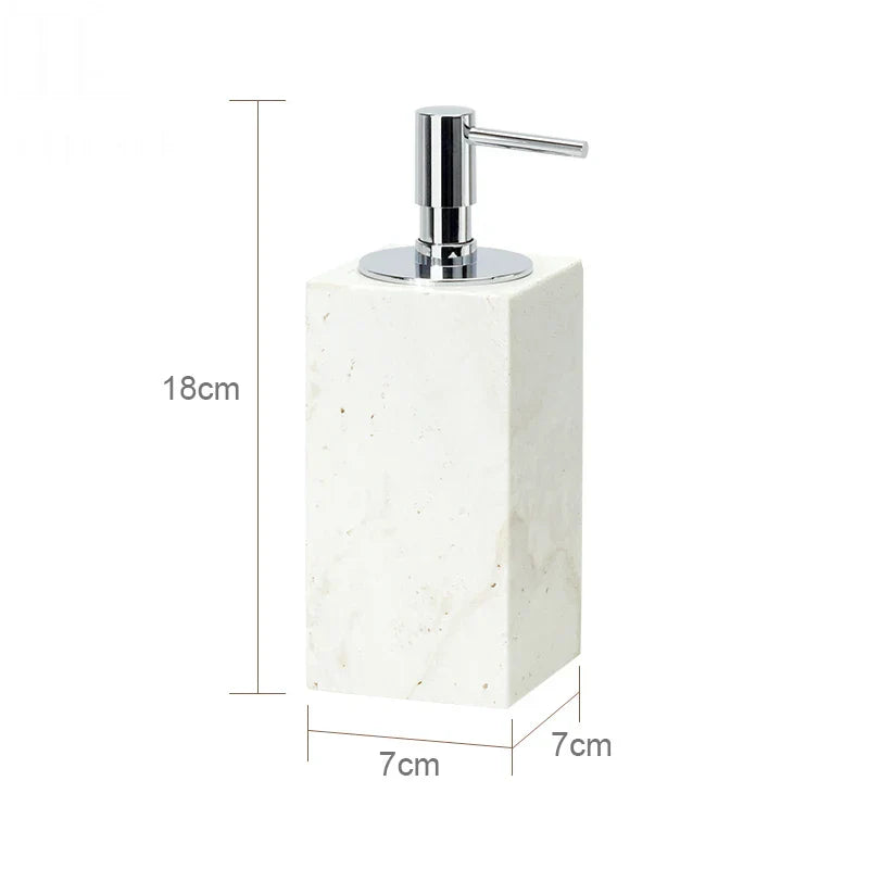 DecorBites™ Beige Travertine Marble Bathroom Set - Soap Dispenser Toothbrush Holder Tissue Box