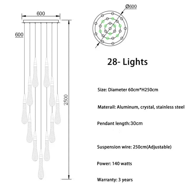DecorBites™ Crystal LED Chandelier: Modern Loft Art Pendant Lighting for Restaurant, Bar, Staircase