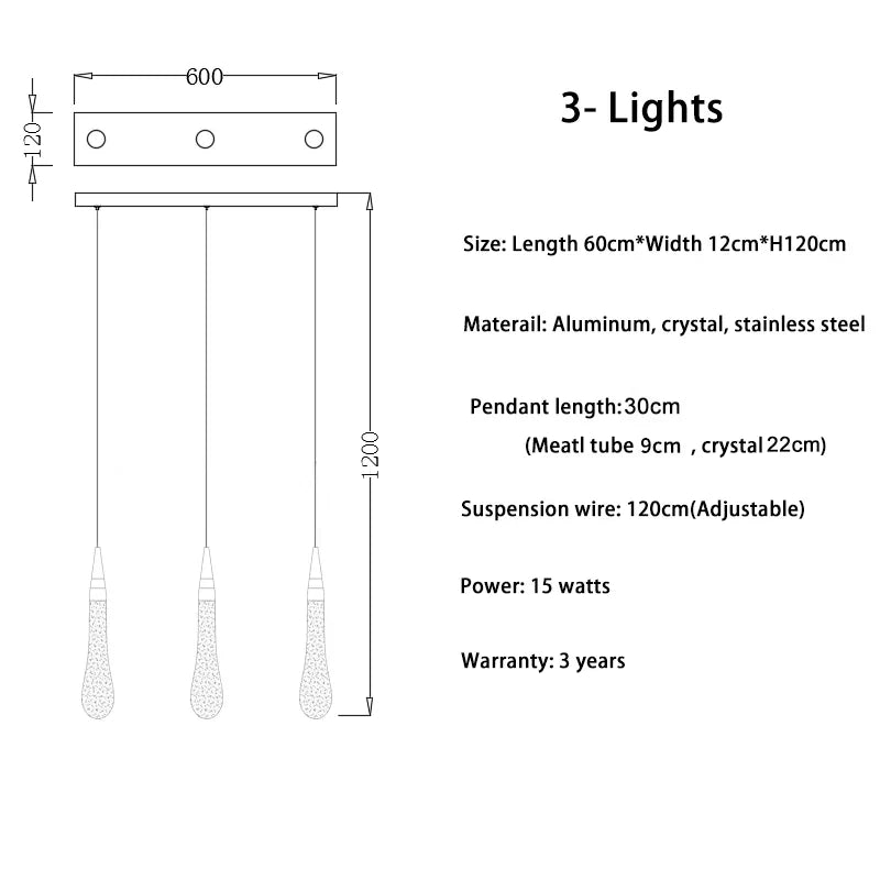 DecorBites™ Crystal Tear Drop Ceiling Chandelier LED Pendant Light Fixture