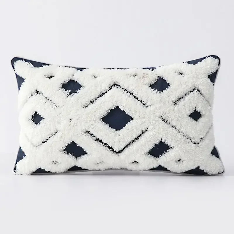 DecorBites™ Geometric Tufted Tassel Pillow Cover - Handcrafted Boho Chic Cushion Cover