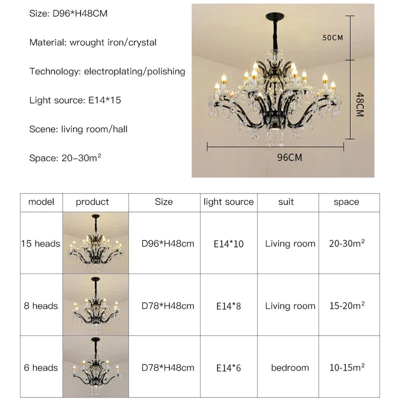 Decorbites crystal candle chandelier black farmhouse dining room lamp