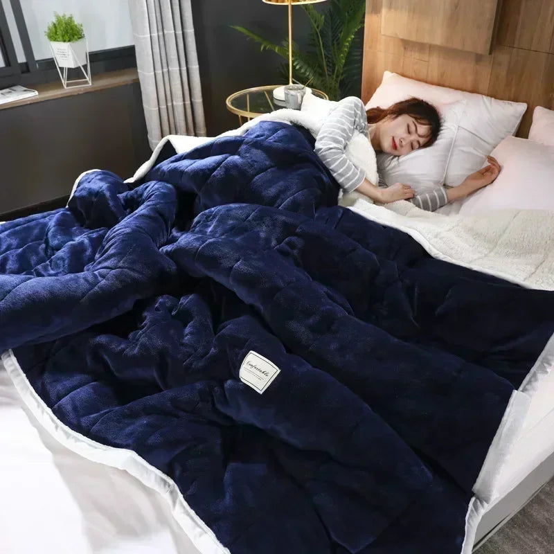 DecorBites™ Cozy 3-Layer Coral Fleece Blanket for Winter Bedding