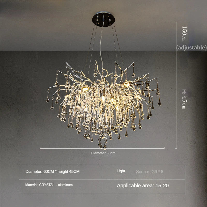 DecorBites™ Crystal Water Drop Branch Chandelier: Luxury LED Lighting for Hall, Living Room, or Bar