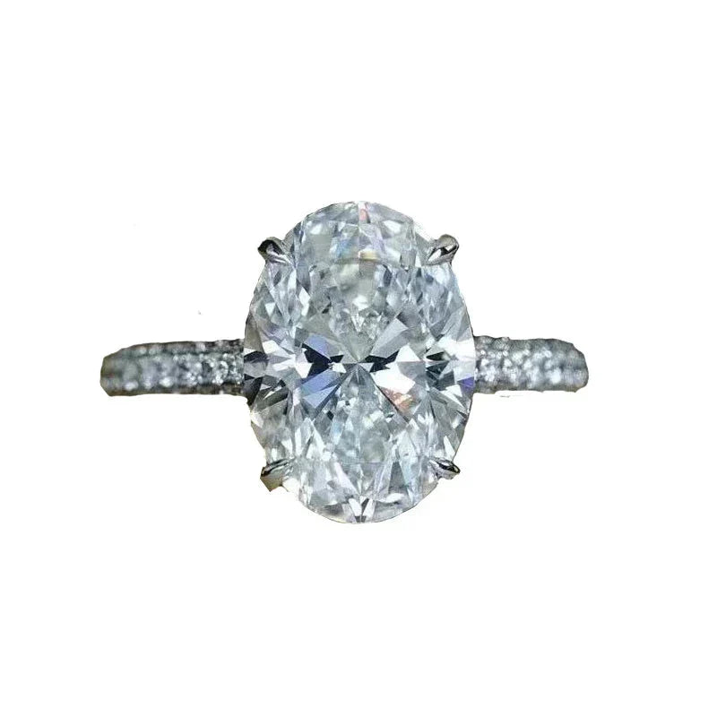 New 925 Sterling Silver Oval 4ct Lab Diamond Ring  Engagement Wedding Band Gig Stone Rings for Women Bridal Jewelry Gift