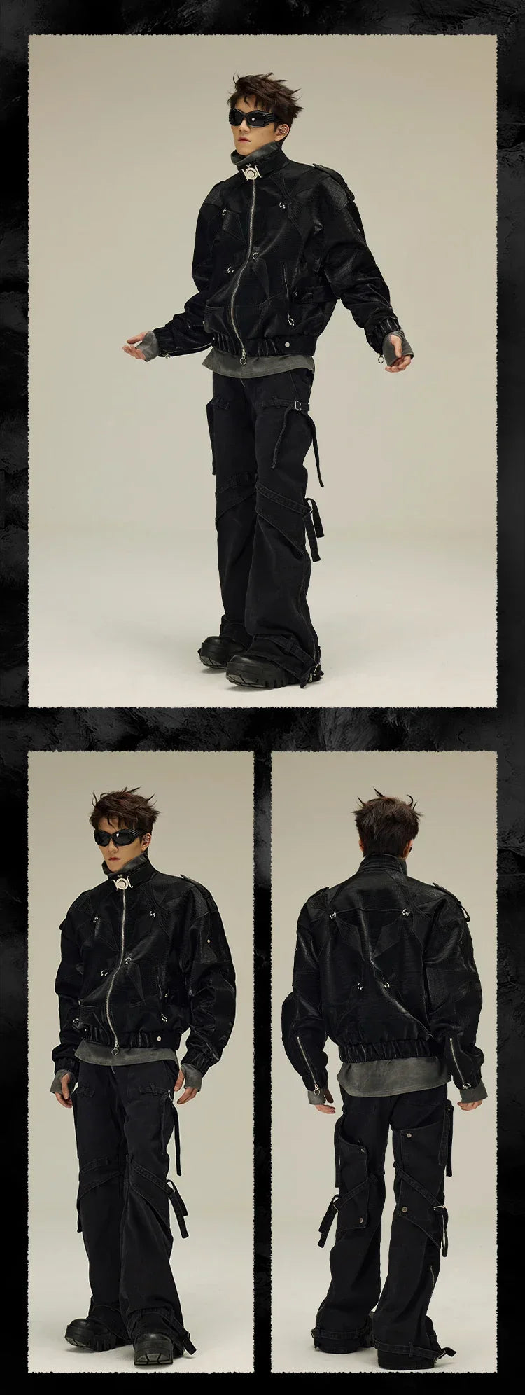 High Quality Crocodile Patchwork Pu Leather Coat Luxury Streetwear Men's Gothic Urban