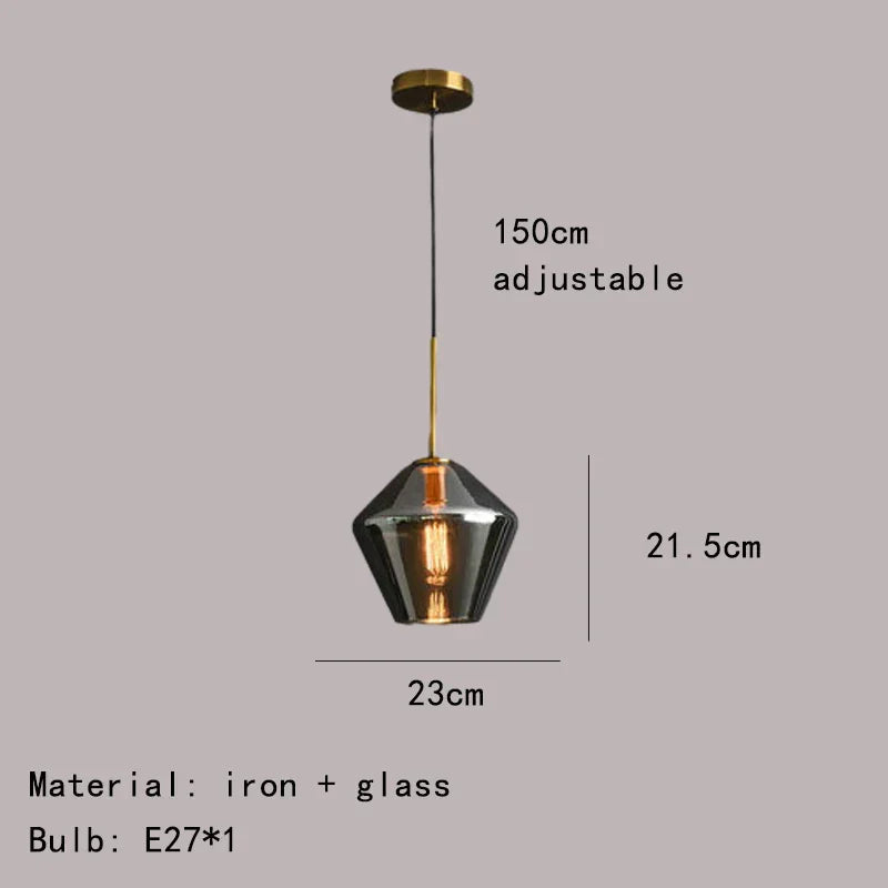 DecorBites™ Gray Amber Glass Pendant Lamp for Home and Office Lighting