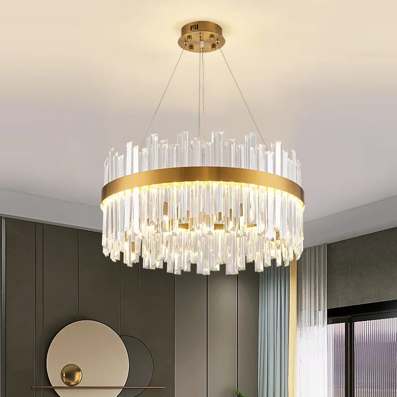 DecorBites™ Gold Crystal Ceiling Chandelier | Luxury Indoor Lighting for Living & Dining Room