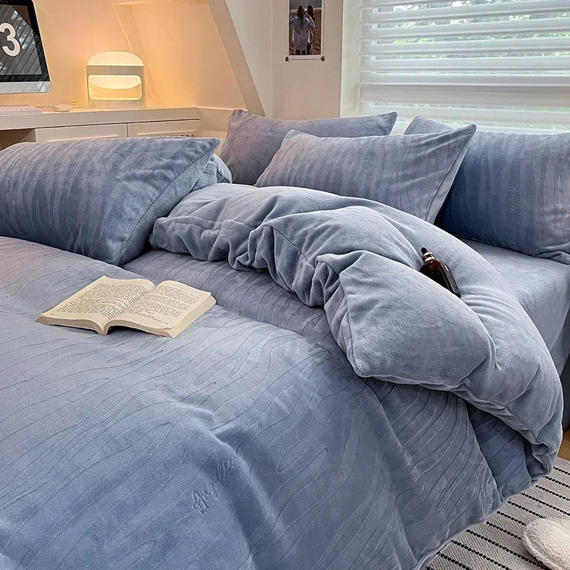 DecorBites™ High-Density Milk Fleece Warm Bedding Set for Winter
