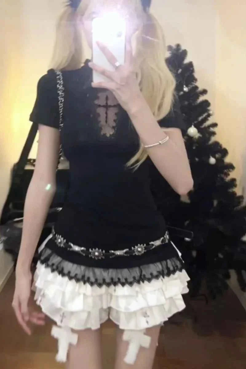 Hollow Out T-shirt Gothic Punk Alt Style