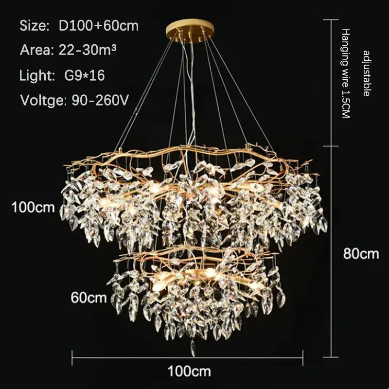 DecorBites™ Golden Branch Ceiling Crystal Chandelier for Bedroom Living Room Lighting