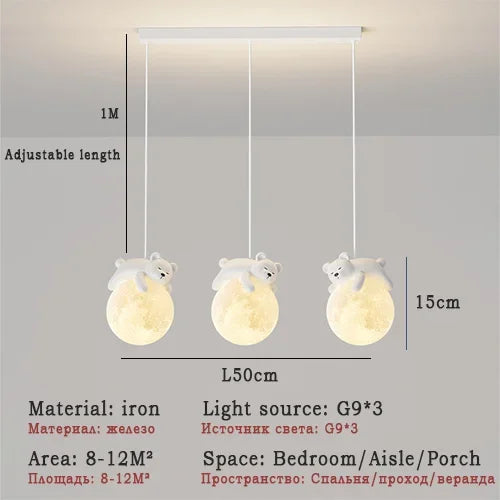 DecorBites™ Kids Room LED Chandeliers White Bear Bunny Pendant Light Glass Bedside Lamp