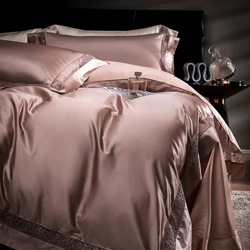 DecorBites™ Damask Lyocell Cotton Bedding Set with Soft Silky Finish