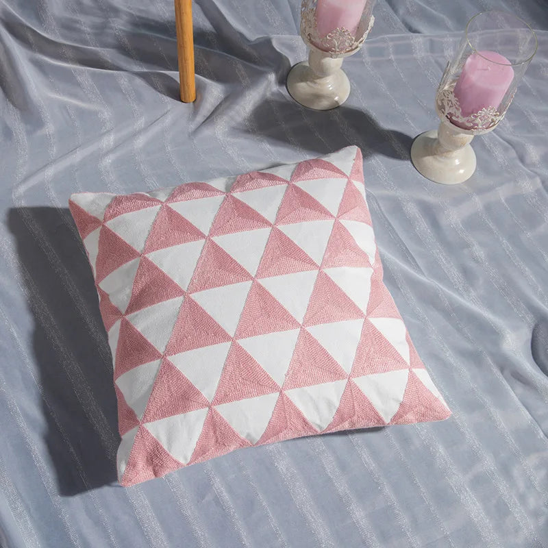 DecorBites™ Cotton Flower Embroidered Geometry Pillowcase 45*45cm - Sofa Living Room Bedside Pillows
