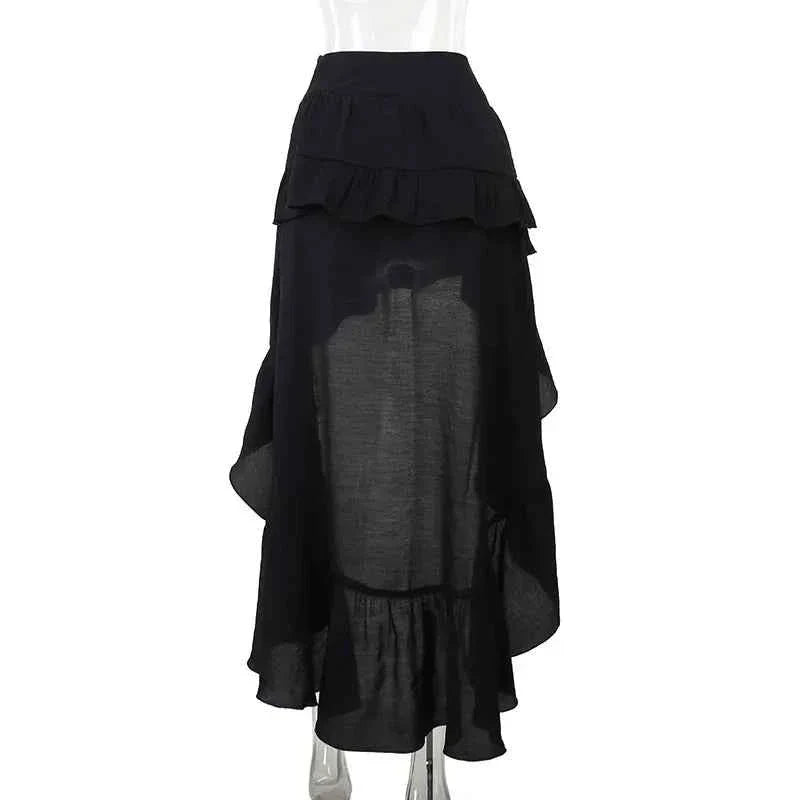 Goth Dark Kawaii Black Tiered Skirt 90S Retro Irregular Hem