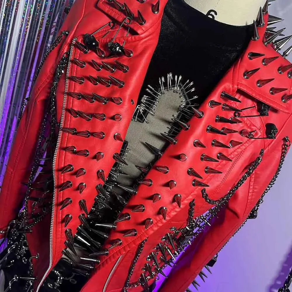 Women's Spiked Studded Rivet Goth Emo Pu Leather Jacket Grunge
