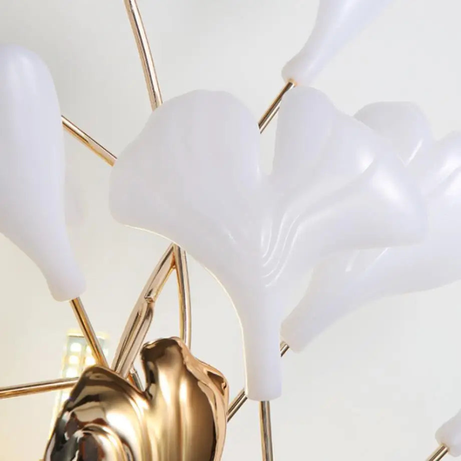 DecorBites™ Leaf Ceramic LED Wall Sconce, Romantic Bedroom Lamp, Gold Metal Art Decor