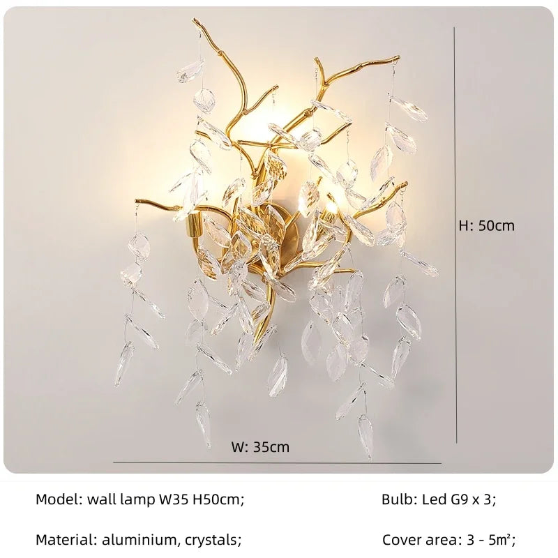 DecorBites™ Crystal LED Pendant Lights Gold Dining Room Branch Chandelier