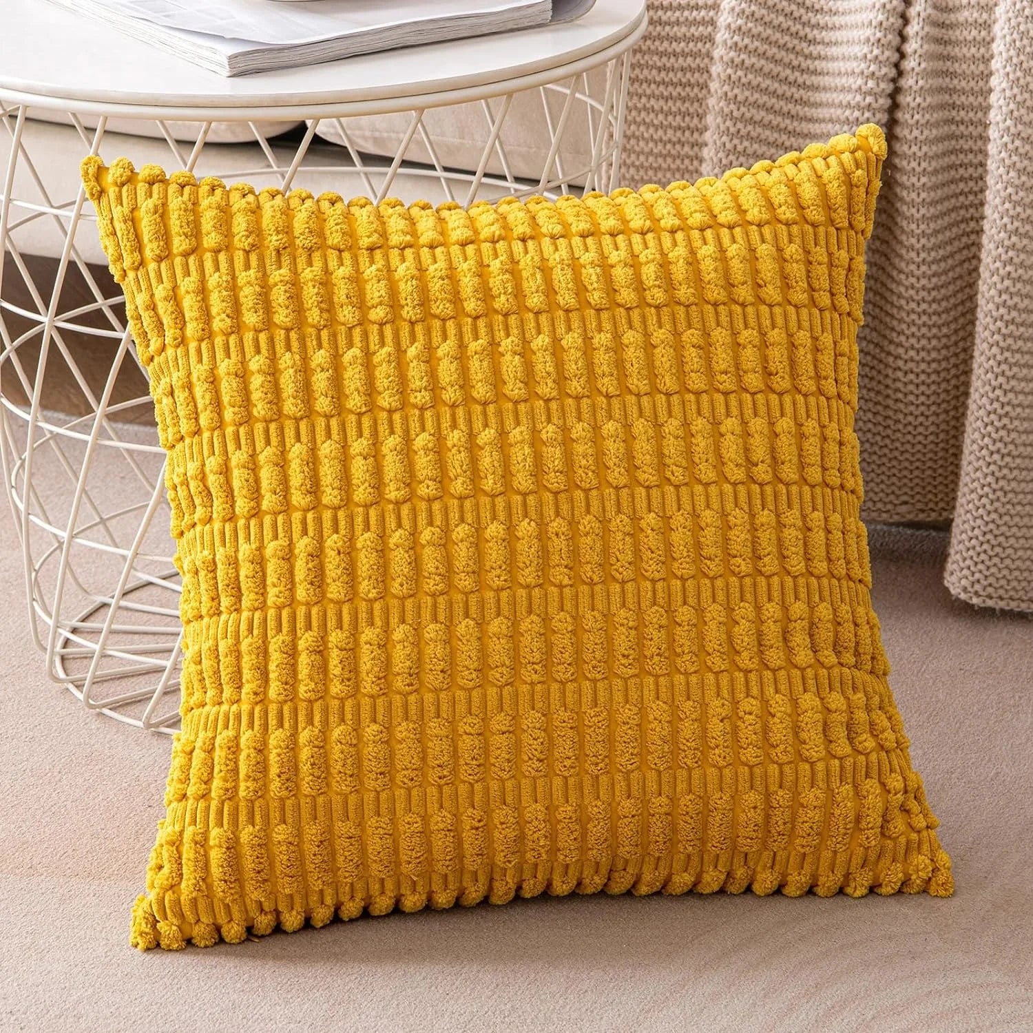 DecorBites™ Corduroy Striped Pillow Cover 18x18 Inch Luxury Cushion Case for Living Room